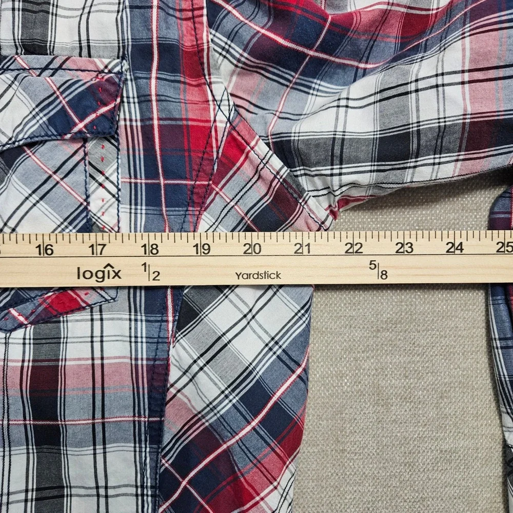 BKE Mens‎ Athletic Fit Plaid Button Down Shirt Red White Blue Cotton M 11220FPW